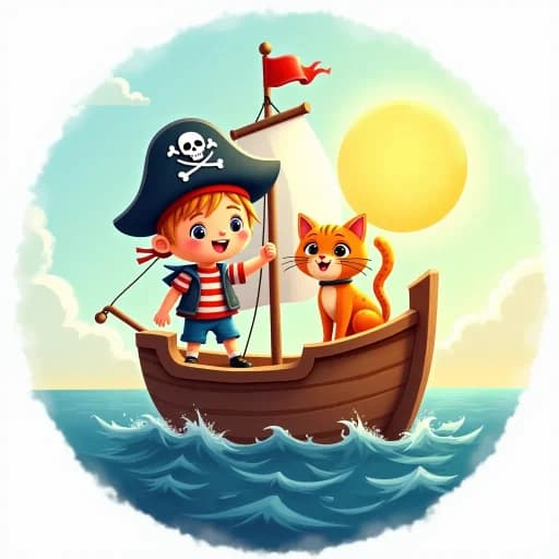 Child and cat on a pirate ship adventure