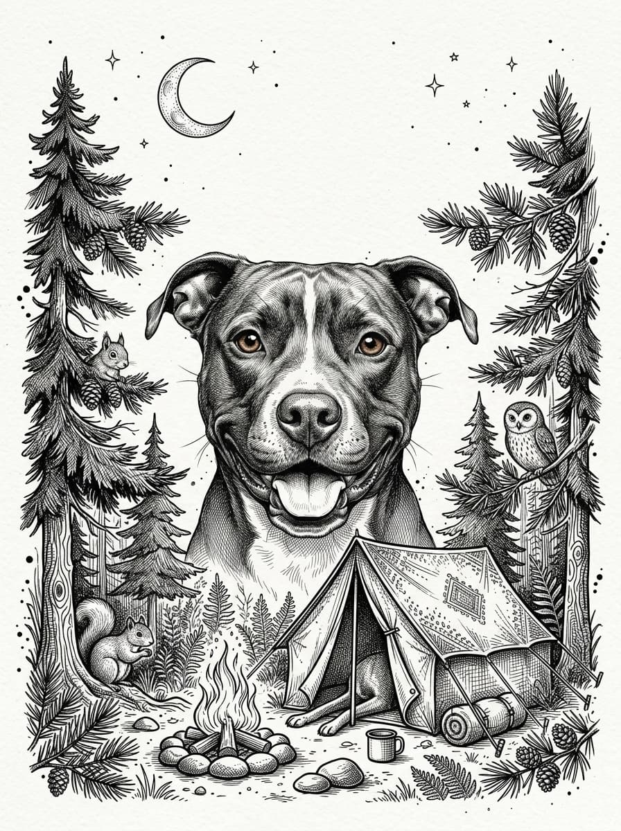 Jade the Pit Bull — Pen & Ink storybook illustration