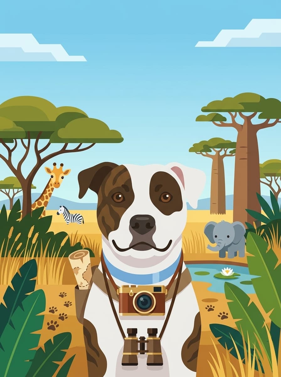 Finnegan the Pit Bull — Flat storybook illustration