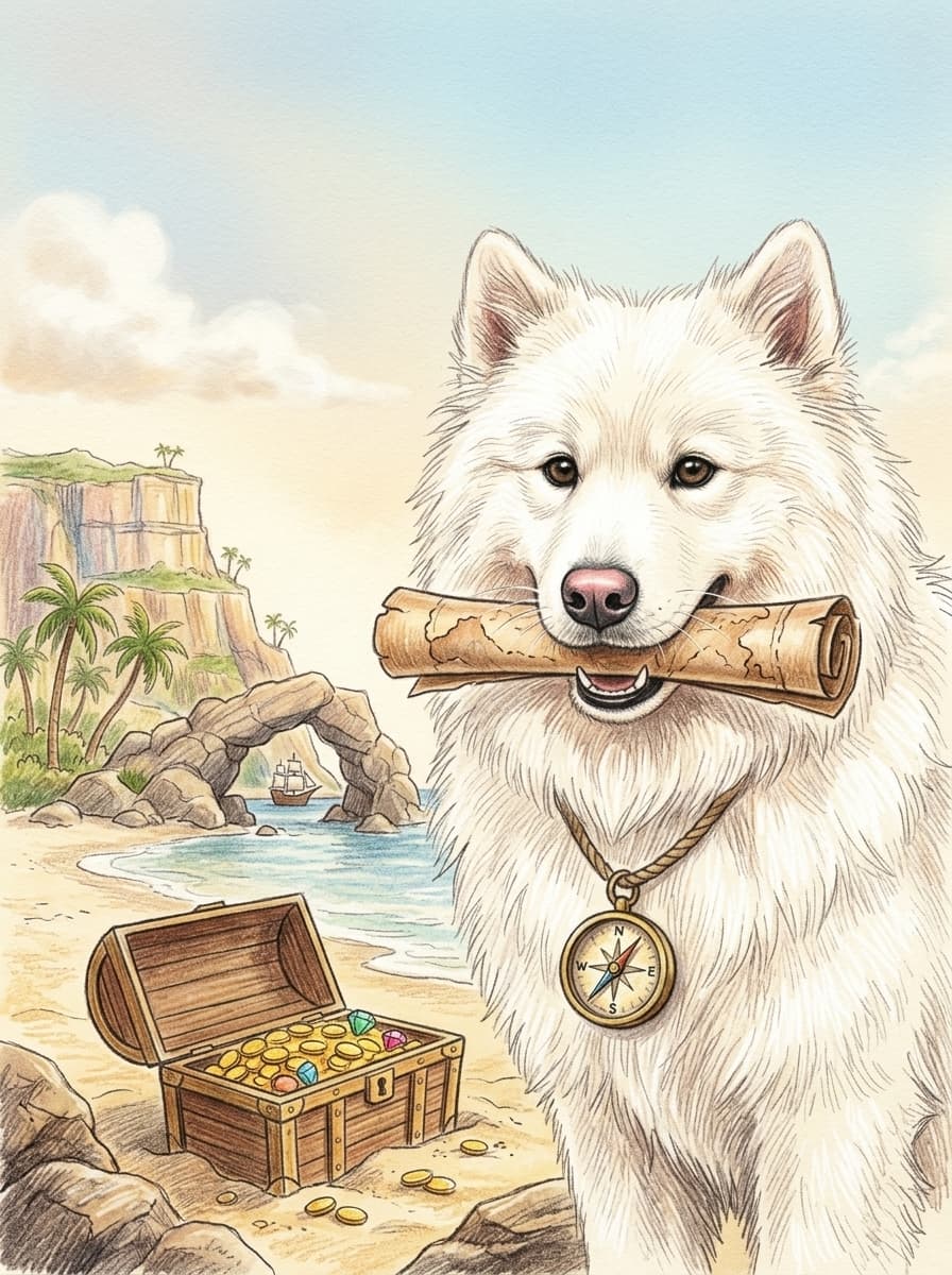 Teddy the Samoyed — Colored Pencil storybook illustration